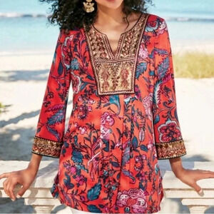 Soft Surroundings Samara Embellished Floral Tunic Top